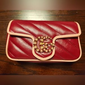 New: GG Marmont super mini bag in RARE COMBO dark red and pink matelassé leather